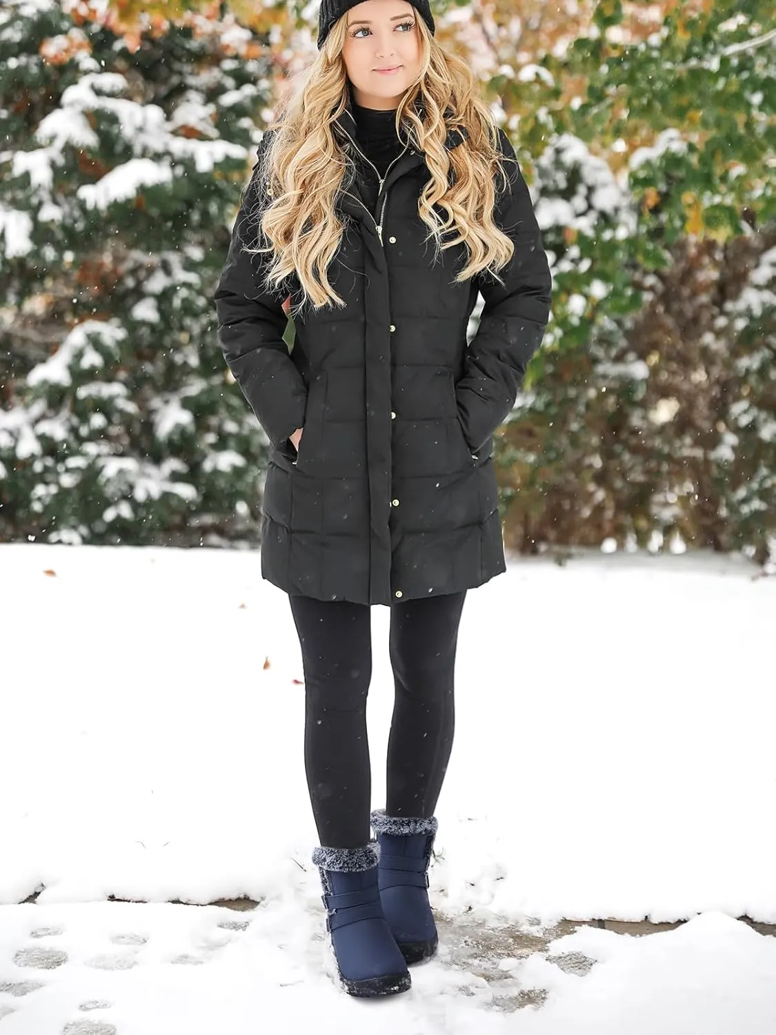 TEMOFON Women Winter Boots Waterproof: Fur Lined Ankle Booties, Wide Width Snow Boots, Warm Comfy, Walking Soft Winter Shoes Size 5-11