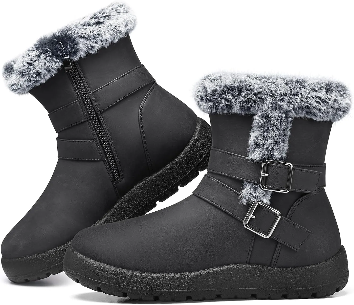 TEMOFON Women Winter Boots Waterproof: Fur Lined Ankle Booties, Wide Width Snow Boots, Warm Comfy, Walking Soft Winter Shoes Size 5-11