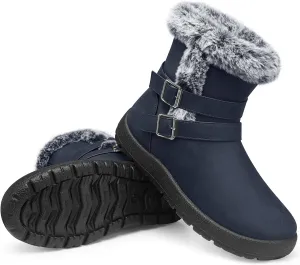 TEMOFON Women Winter Boots Waterproof: Fur Lined Ankle Booties, Wide Width Snow Boots, Warm Comfy, Walking Soft Winter Shoes Size 5-11