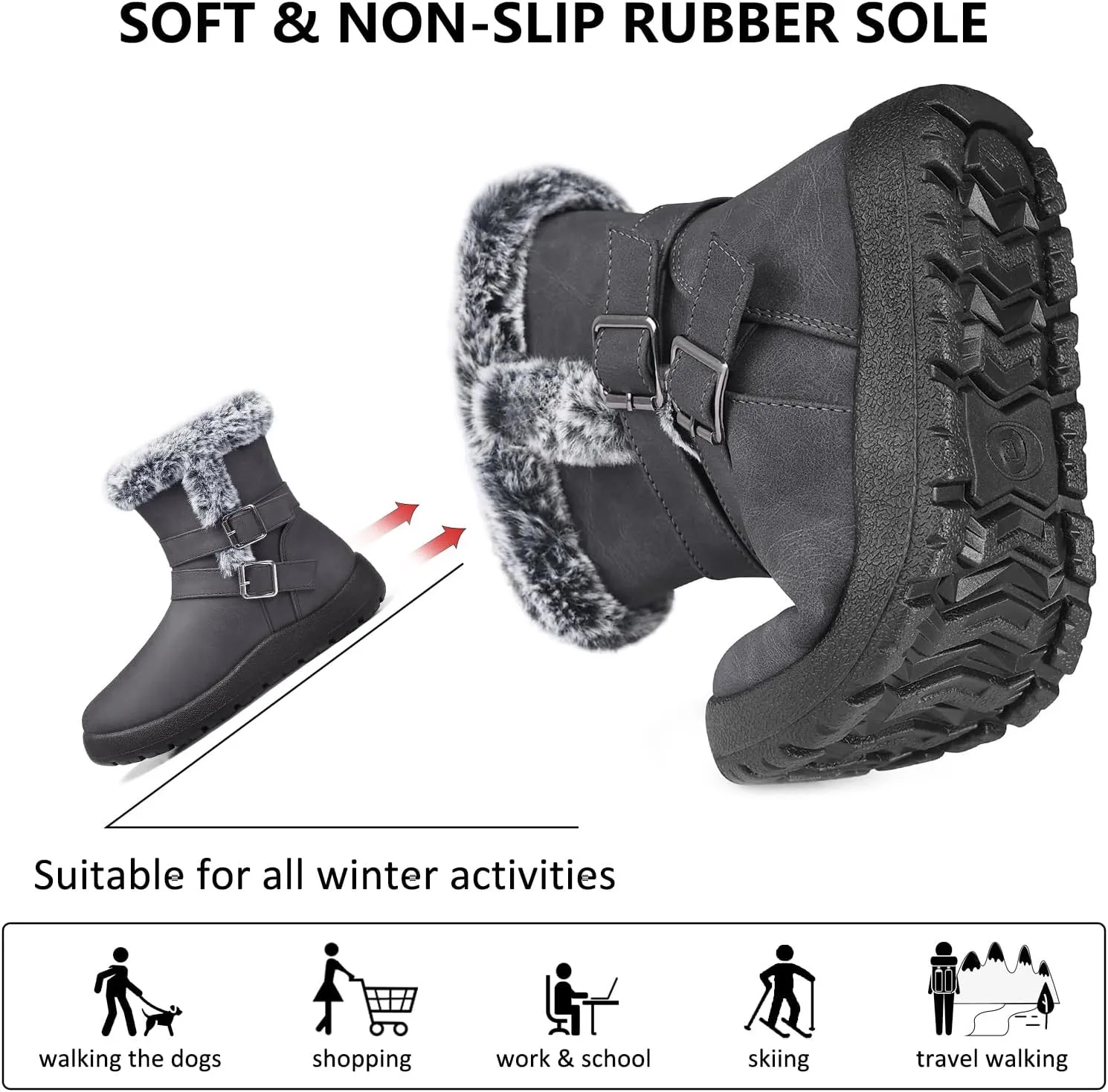 TEMOFON Women Winter Boots Waterproof: Fur Lined Ankle Booties, Wide Width Snow Boots, Warm Comfy, Walking Soft Winter Shoes Size 5-11
