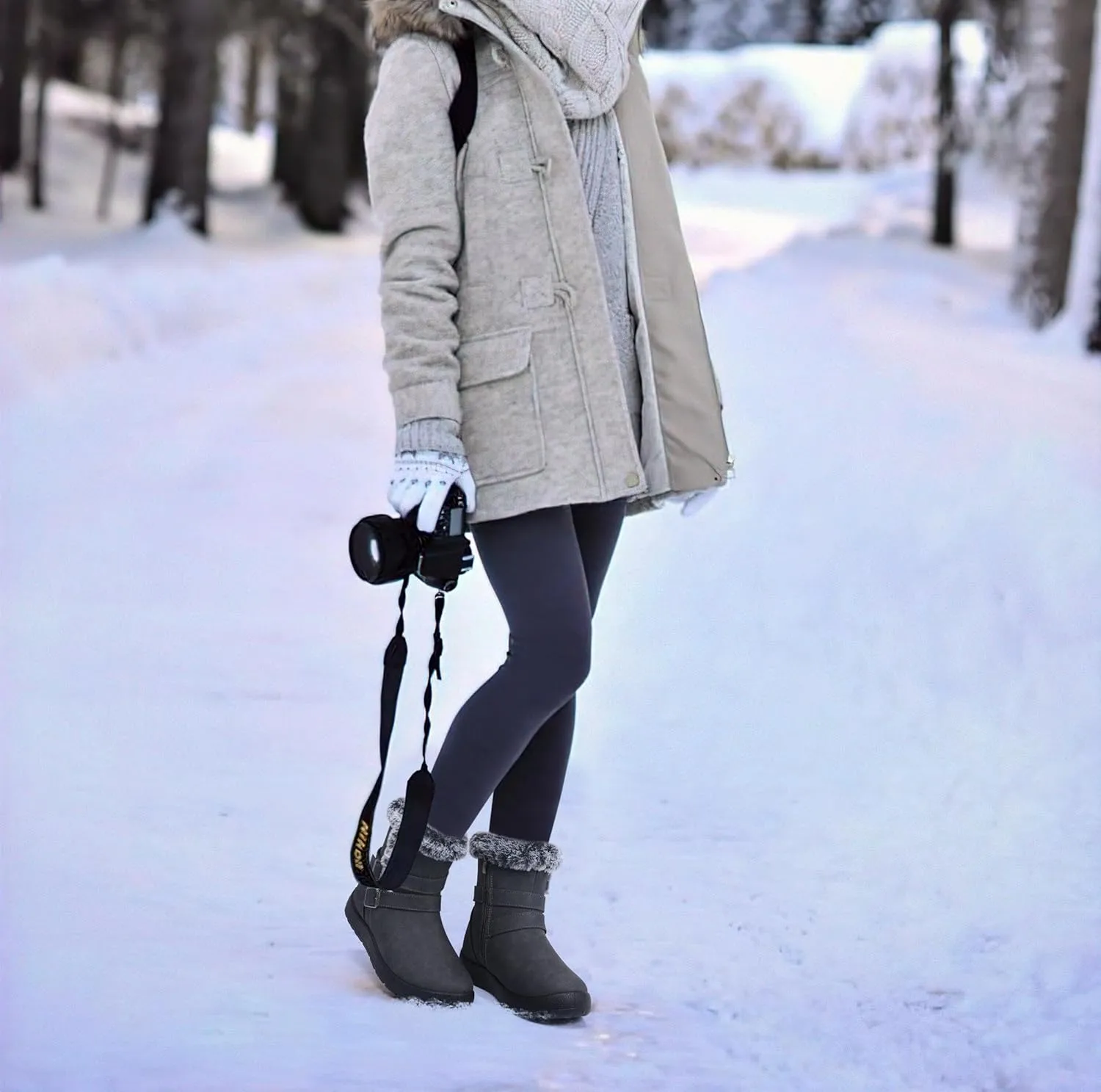 TEMOFON Women Winter Boots Waterproof: Fur Lined Ankle Booties, Wide Width Snow Boots, Warm Comfy, Walking Soft Winter Shoes Size 5-11