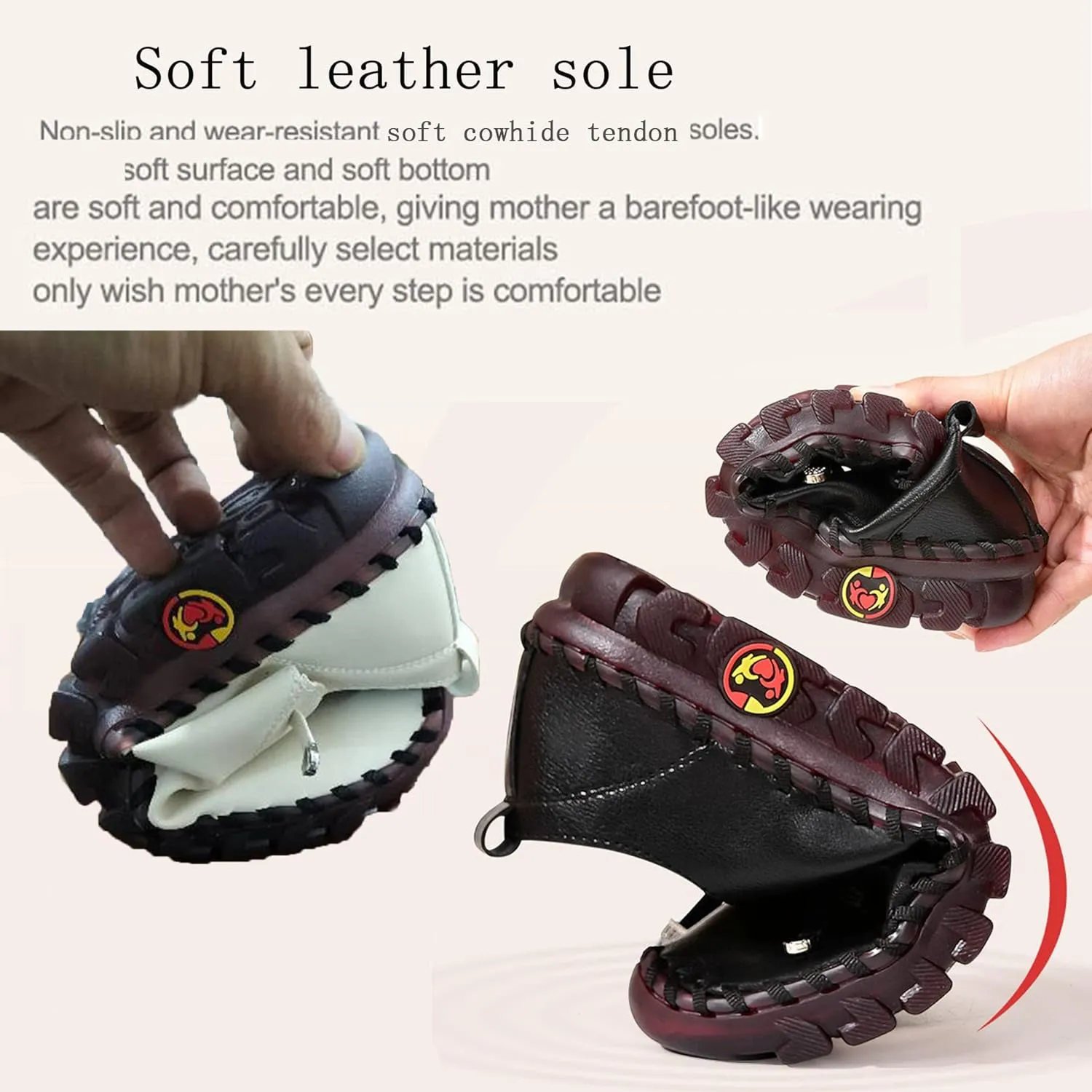 Tenacitee Women's Leather Soft Bottom Flat Shoes Handmade Beef Tendon Leisure Set of Feet Breathable Round Head Non-Slip Mom Loafers