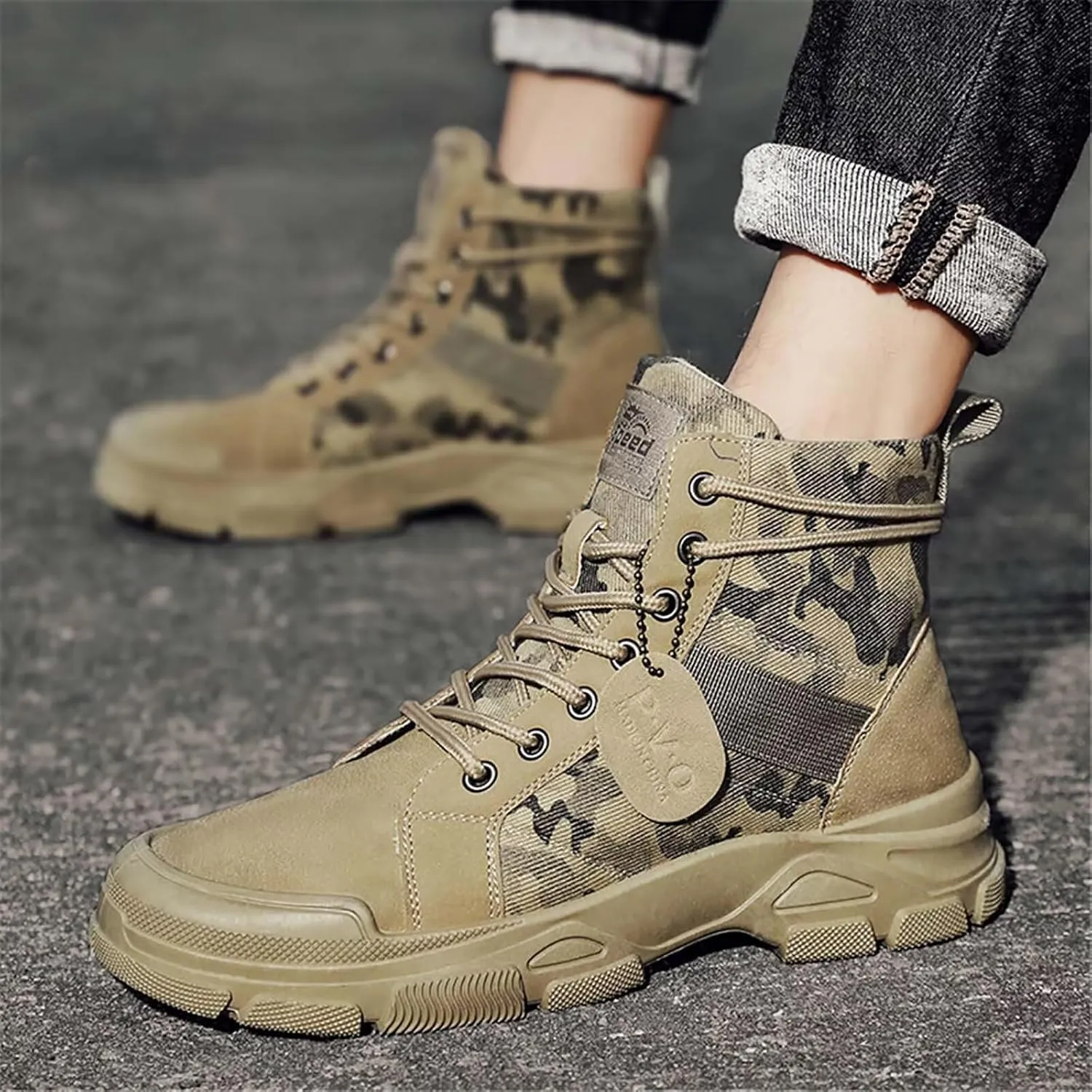 TERBOFIN Tactical Military Boots for Men Comfort Combat Boots Lightweight Camouflage High Top Canvas Boots with Soft Out-sole Thicker Heel for Casual Work Walking
