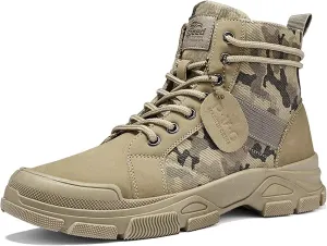 TERBOFIN Tactical Military Boots for Men Comfort Combat Boots Lightweight Camouflage High Top Canvas Boots with Soft Out-sole Thicker Heel for Casual Work Walking