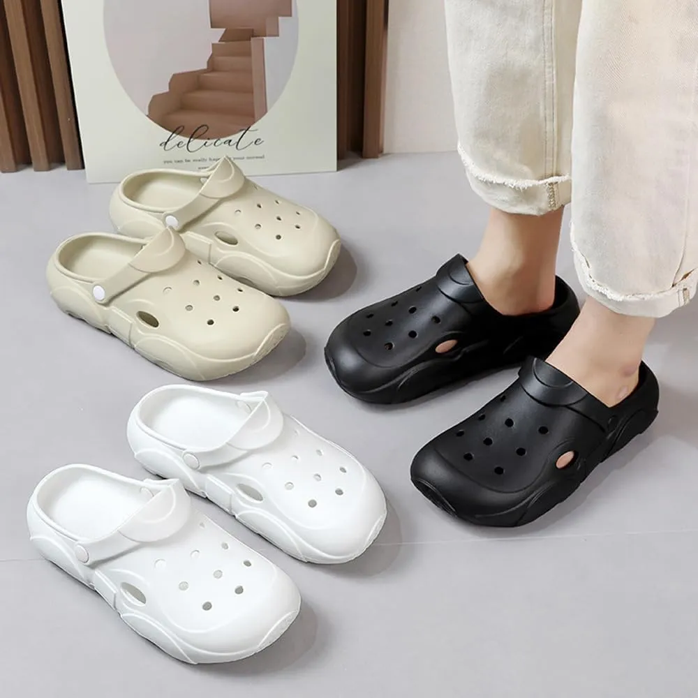 Thick Sole Garden Clogs for Women and Men, Ultra Resilient Summer Sandals, Arch Support Comfy Non-Slip Waterproof Casual Shoes, Slip-on Slides Outdoor Beach Slippers Unisex Adult Closed Toe Mules