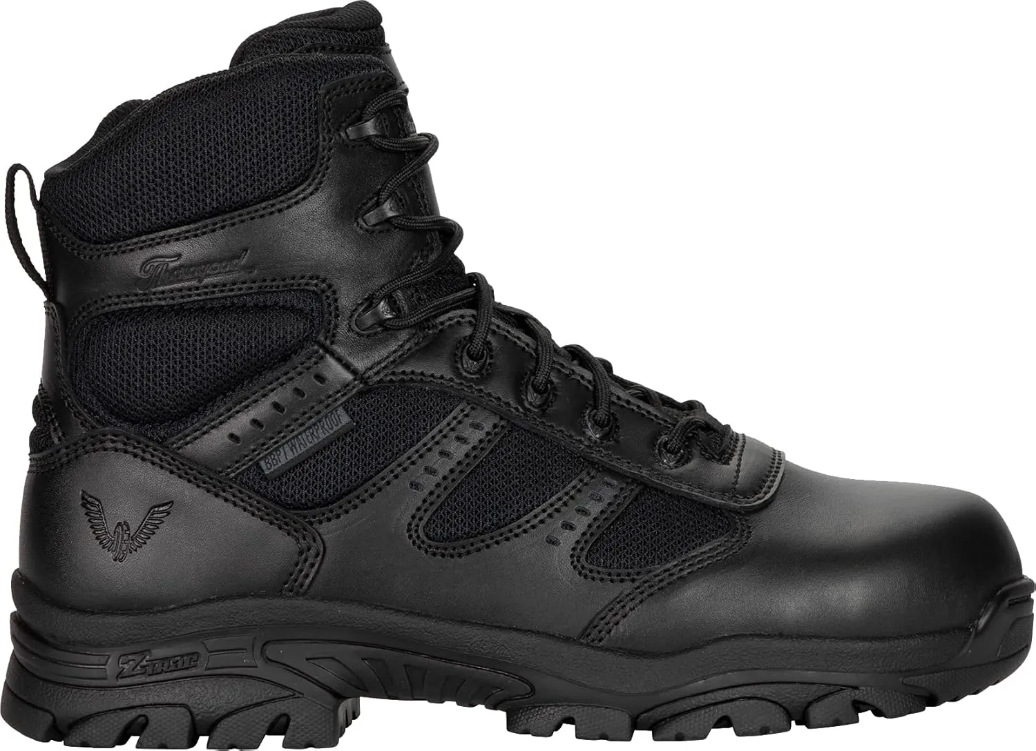 Thorogood Deuce 6” Waterproof Side-Zip Black Tactical Boots for Men and Women with Full-Grain Leather, Soft Toe, and Slip-Resistant Outsole; BBP & EH Rated
