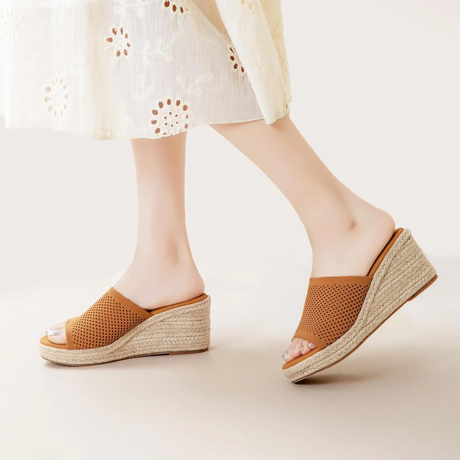 Tilocow Knit Espadrilles Wedges for Women Comfortable Slip On Platform Wedge Sandals Summer Beach Dress Heels Shoes