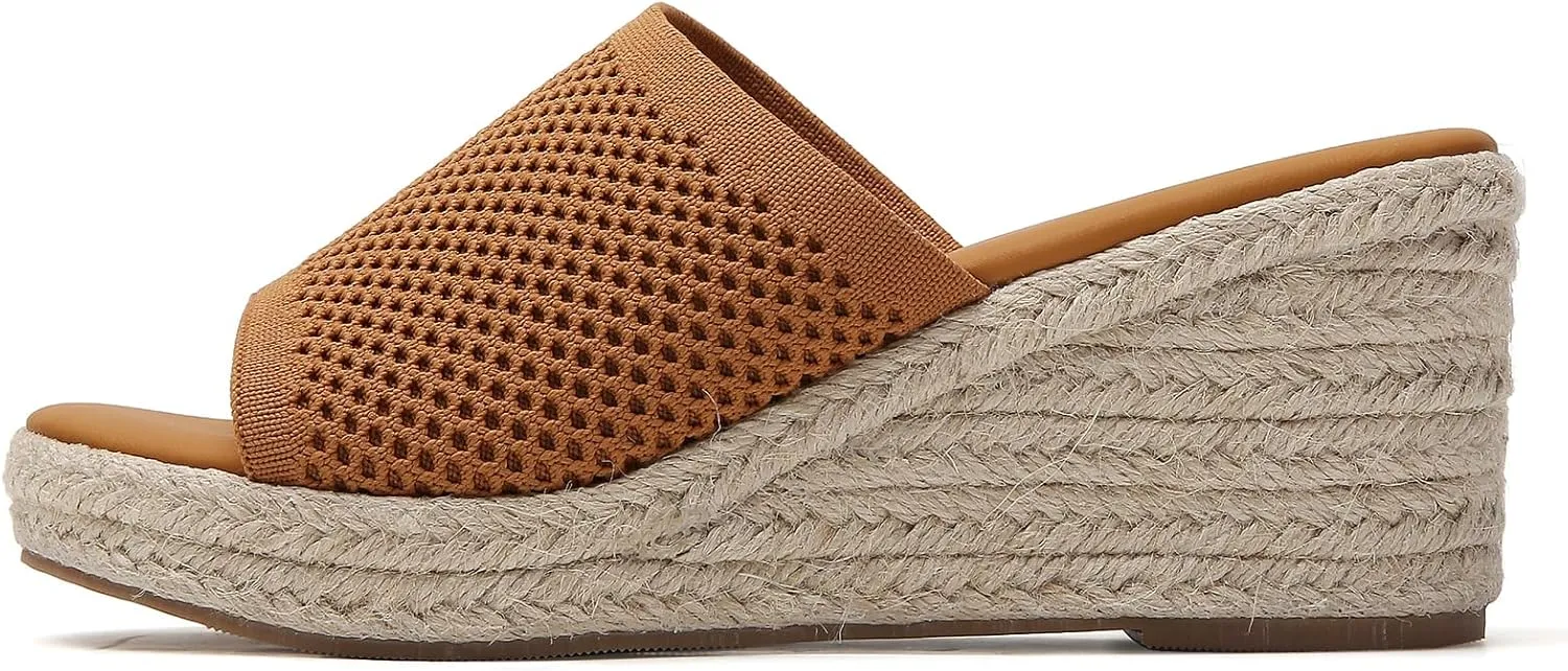 Tilocow Knit Espadrilles Wedges for Women Comfortable Slip On Platform Wedge Sandals Summer Beach Dress Heels Shoes