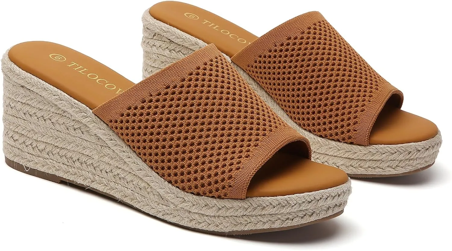 Tilocow Knit Espadrilles Wedges for Women Comfortable Slip On Platform Wedge Sandals Summer Beach Dress Heels Shoes