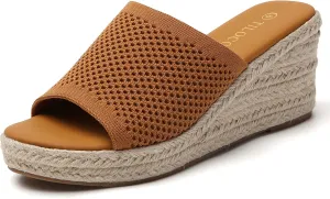 Tilocow Knit Espadrilles Wedges for Women Comfortable Slip On Platform Wedge Sandals Summer Beach Dress Heels Shoes