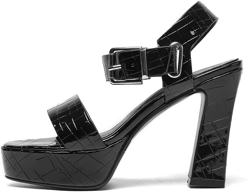 TinaCus Women's Genuine Leather Handmade Buckle Chic High Chunky Heel Sandals with Platform