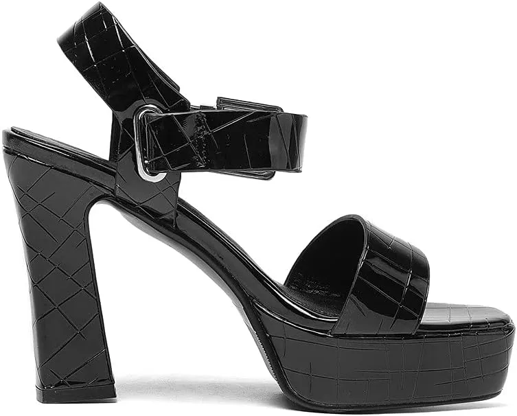 TinaCus Women's Genuine Leather Handmade Buckle Chic High Chunky Heel Sandals with Platform