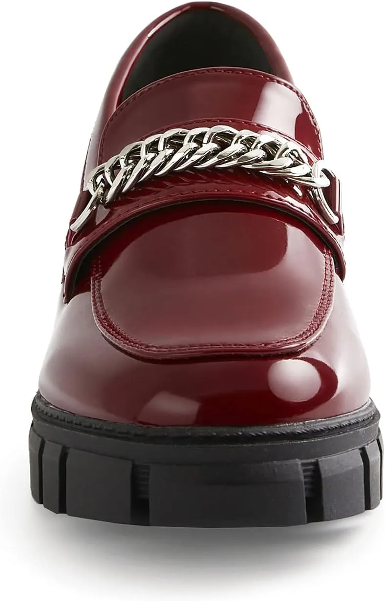 TINSTREE Platform Loafers for Women with Chain Comfort Chunky Heel Slip On Round Toe Business Work Shoes