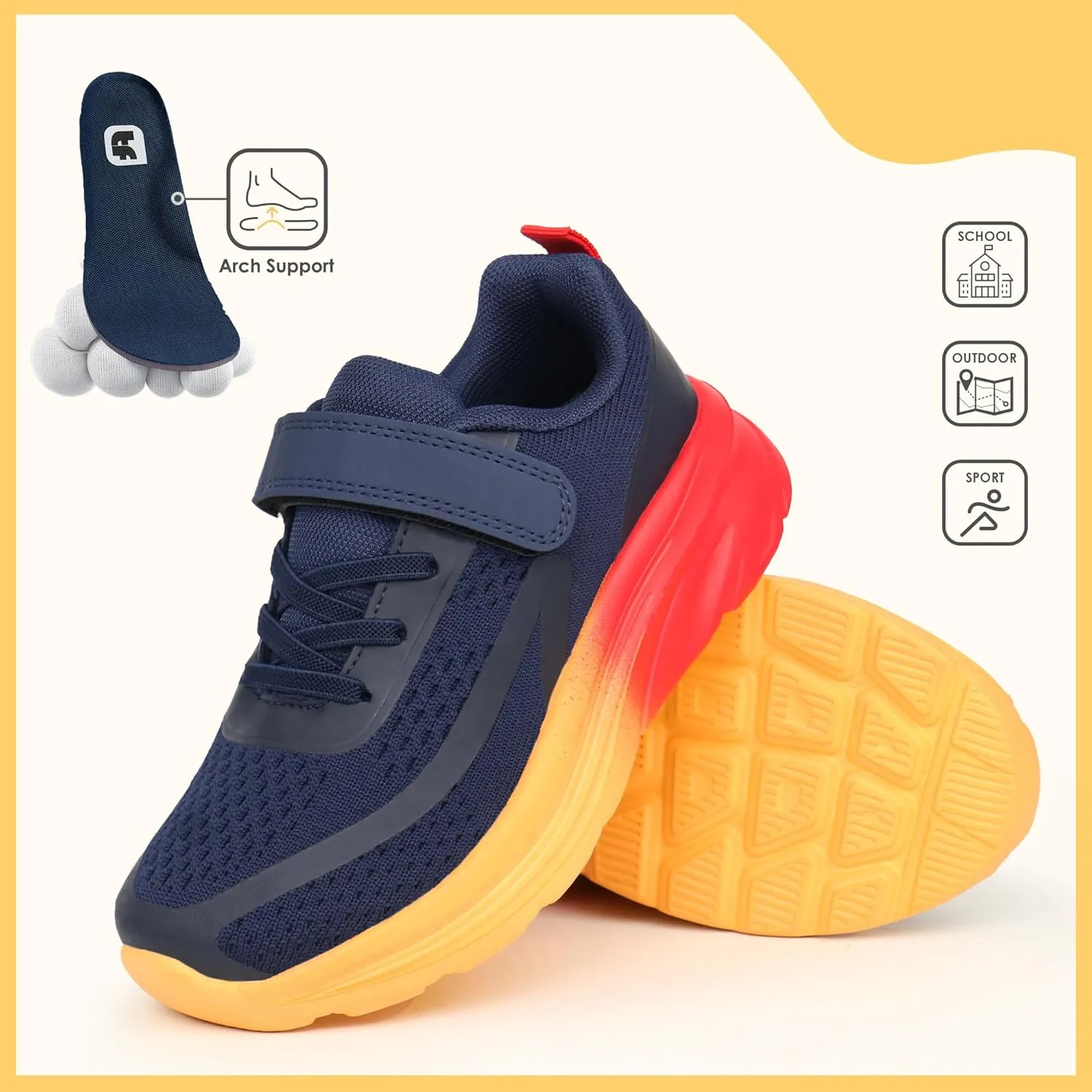 Tobfis Boys Girls Kids Arch Support Tennis Athletic Running Shoes Breathable Lightweight Strap Casual School Walking Sneakers(Toddler/Little Kid/Big Kid)