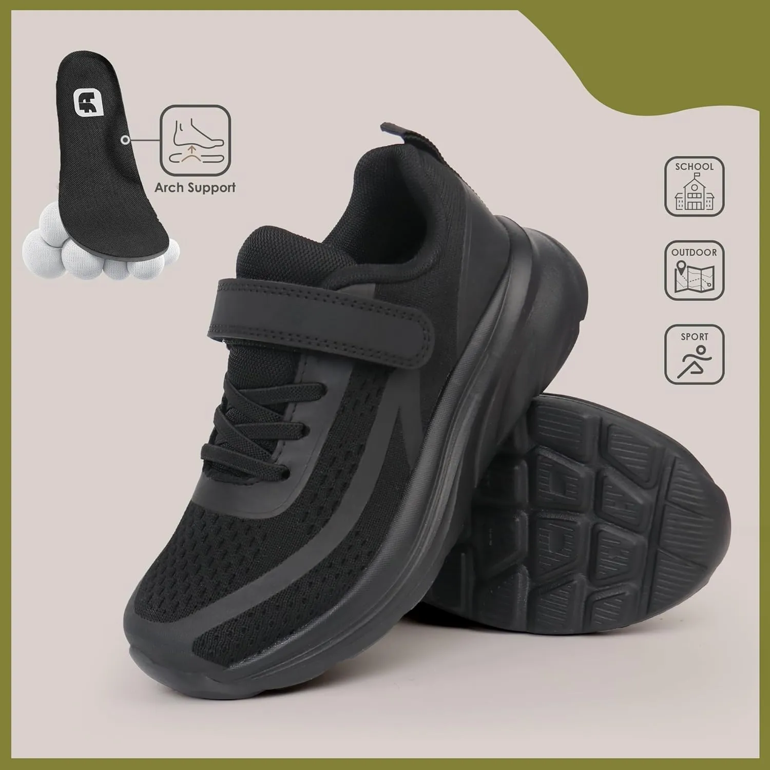 Tobfis Boys Girls Kids Arch Support Tennis Athletic Running Shoes Breathable Lightweight Strap Casual School Walking Sneakers(Toddler/Little Kid/Big Kid)