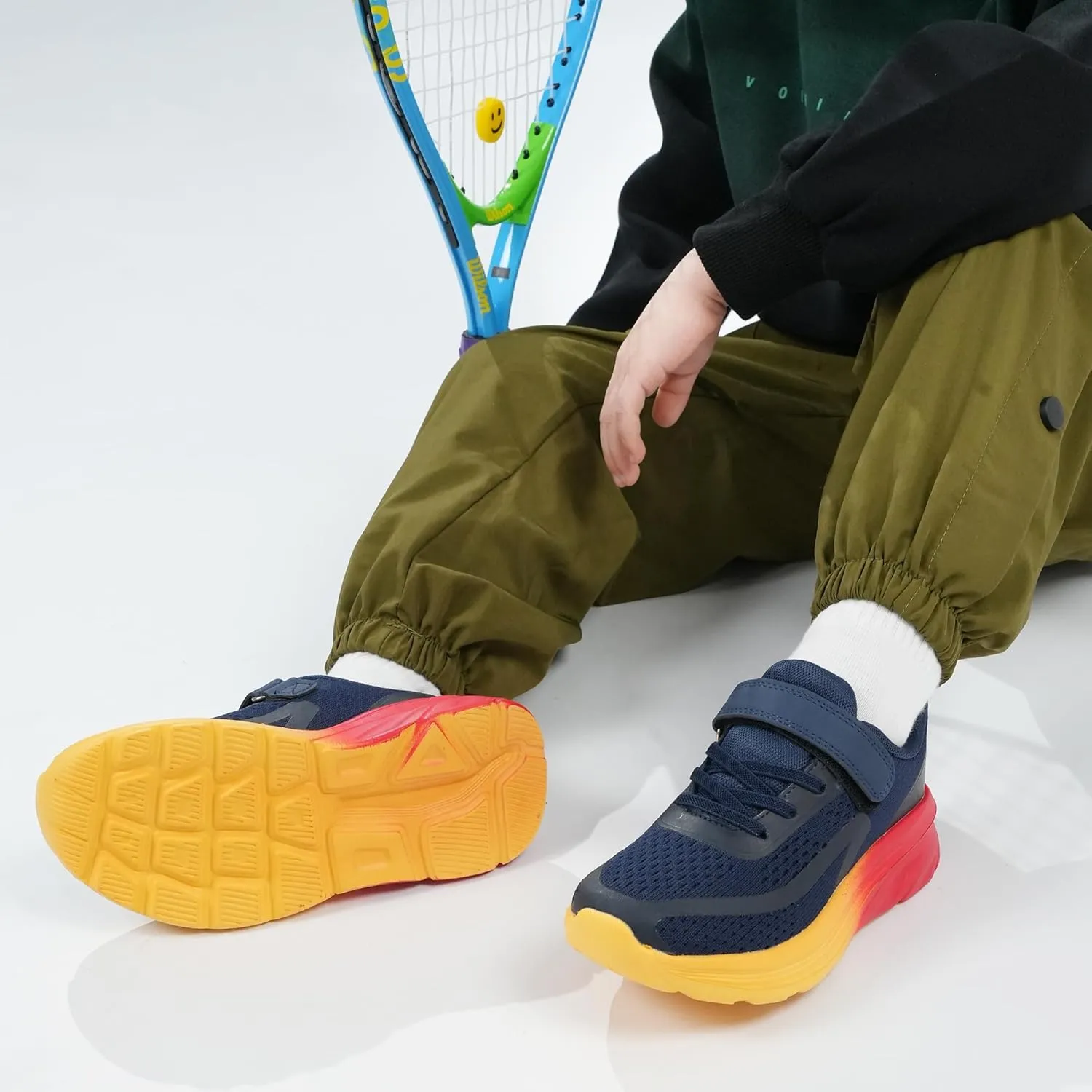 Tobfis Boys Girls Kids Arch Support Tennis Athletic Running Shoes Breathable Lightweight Strap Casual School Walking Sneakers(Toddler/Little Kid/Big Kid)