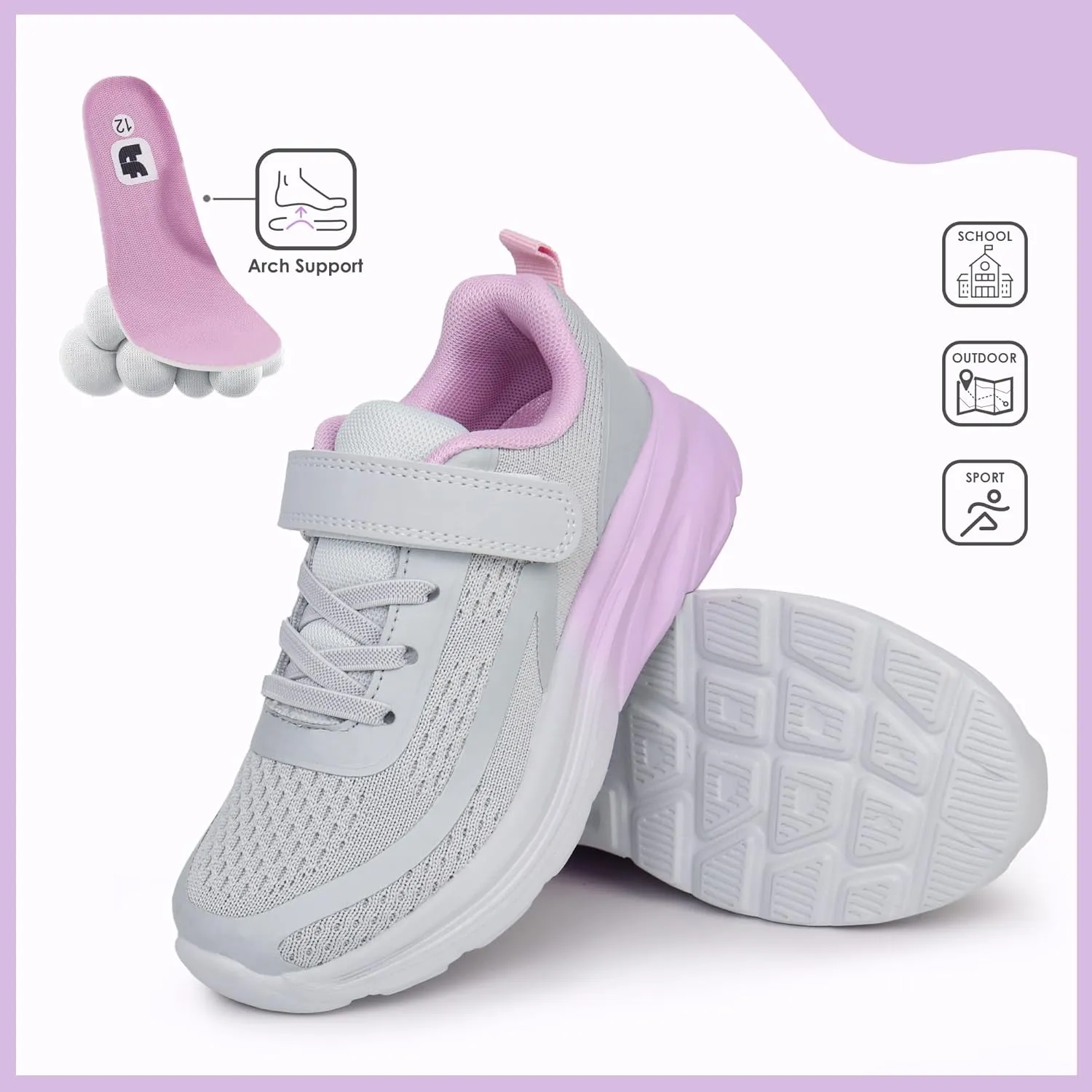 Tobfis Boys Girls Kids Arch Support Tennis Athletic Running Shoes Breathable Lightweight Strap Casual School Walking Sneakers(Toddler/Little Kid/Big Kid)