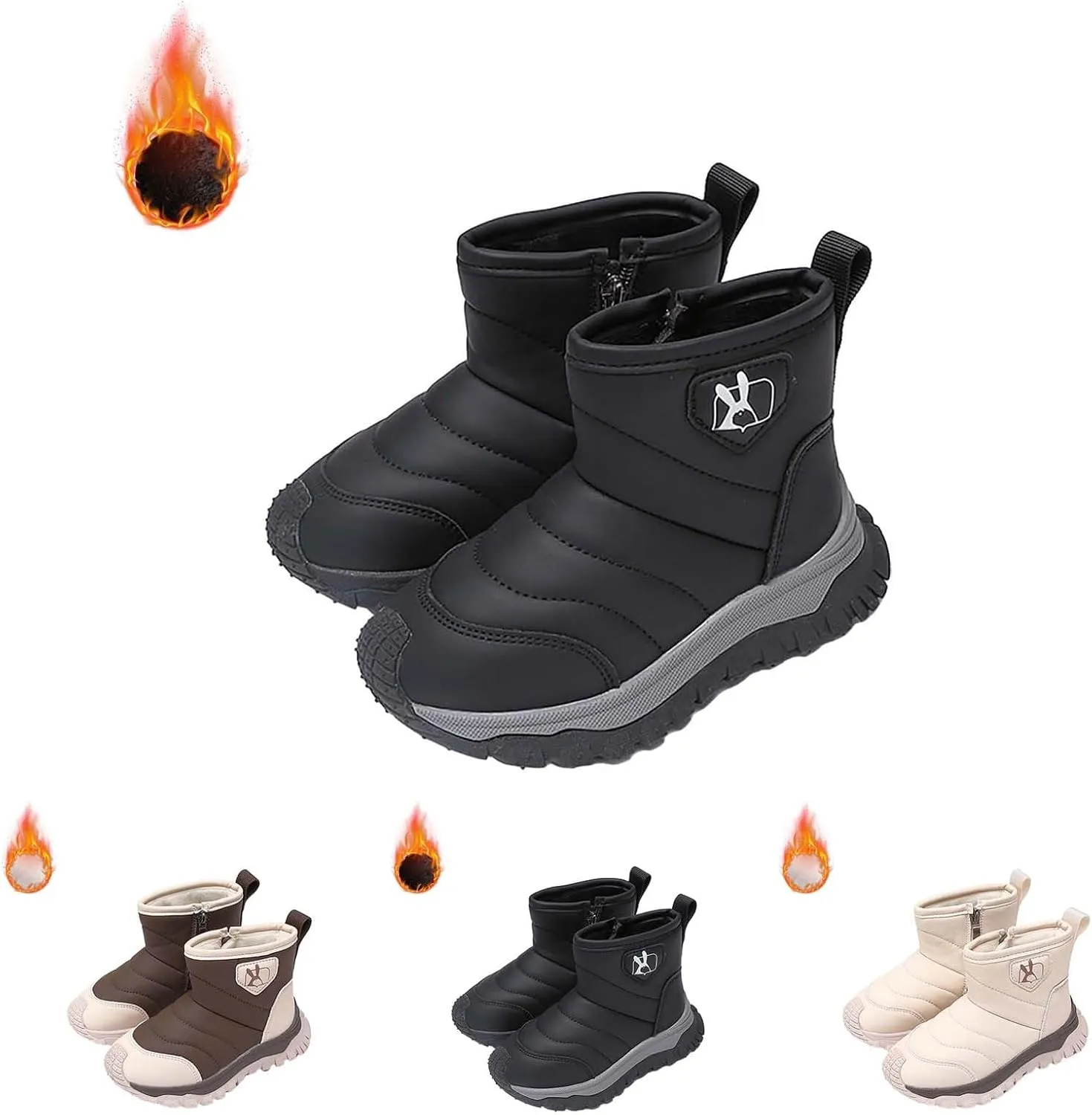 Toddler Cotton Soft Snow Booties Side Zipper 𝐖aterproof Warm Shoes Baby Boys Infant Boots Sole Non Slip Ski Warm Comfy