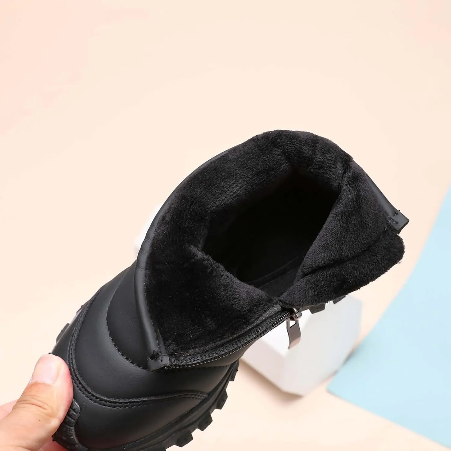 Toddler Cotton Soft Snow Booties Side Zipper 𝐖aterproof Warm Shoes Baby Boys Infant Boots Sole Non Slip Ski Warm Comfy