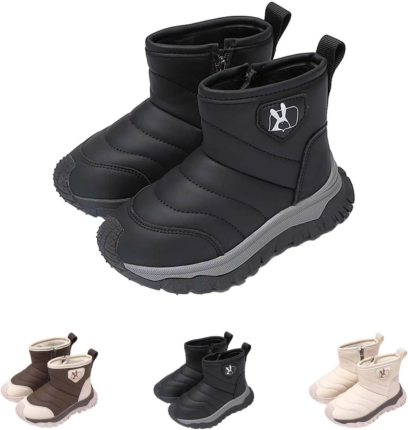 Toddler Cotton Soft Snow Booties Side Zipper 𝐖aterproof Warm Shoes Baby Boys Infant Boots Sole Non Slip Ski Warm Comfy