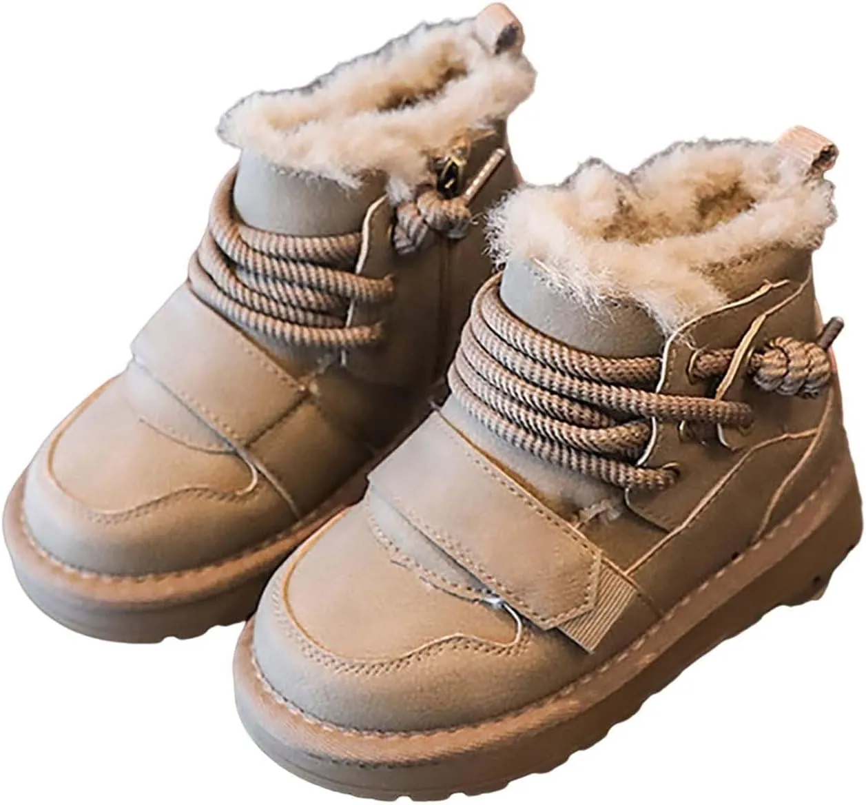 Toddler Fuzzy Leather Snow Booties Baby Boys Infant Open Toe Fashion Warm Shoes Outdoor Ski Lace-Up Non Slip Walking