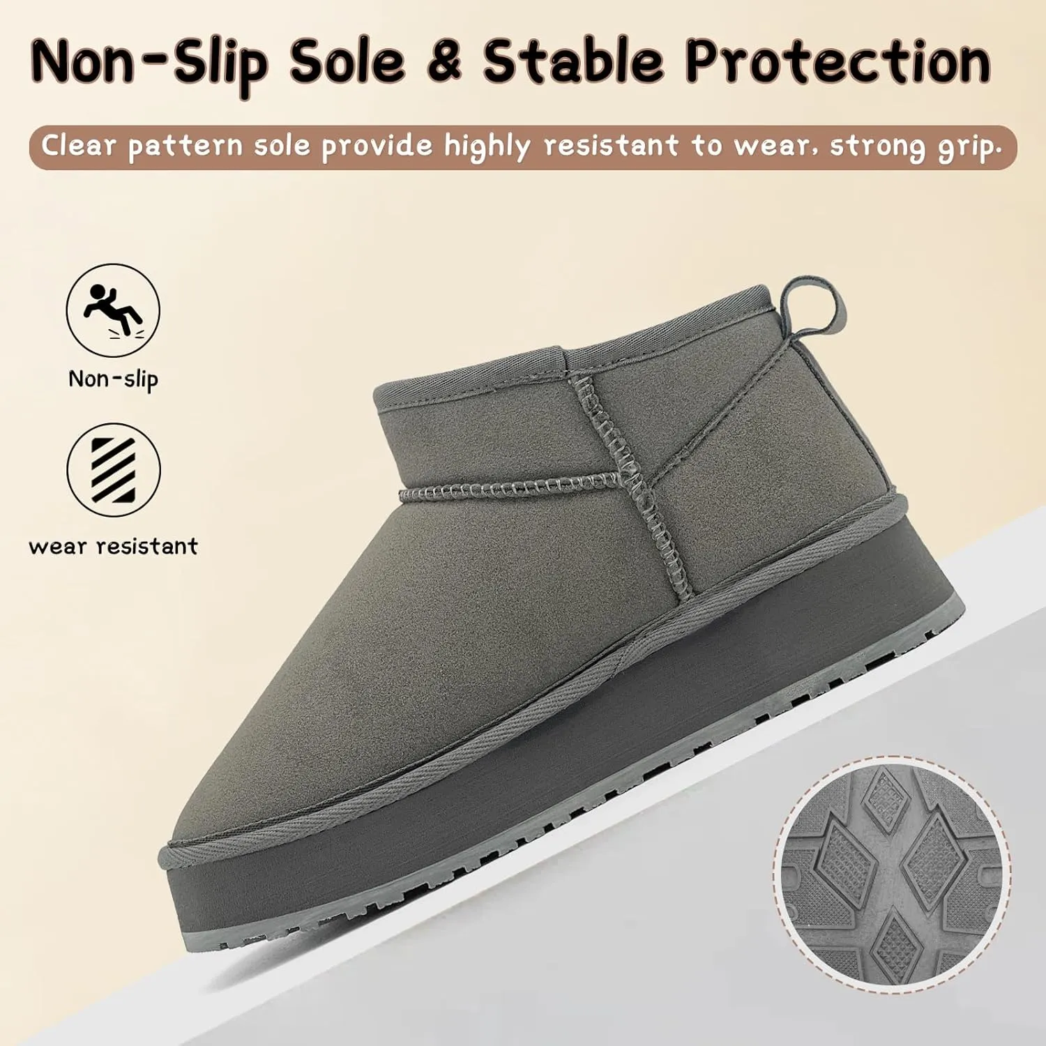 Toddler Girls Classic Ultra Mini Platform Boots, Anti-Slip Lightweight Fall Winter Ankle Snow Kids Boots Warm Faux-Fur Lined Indoor Outdoor