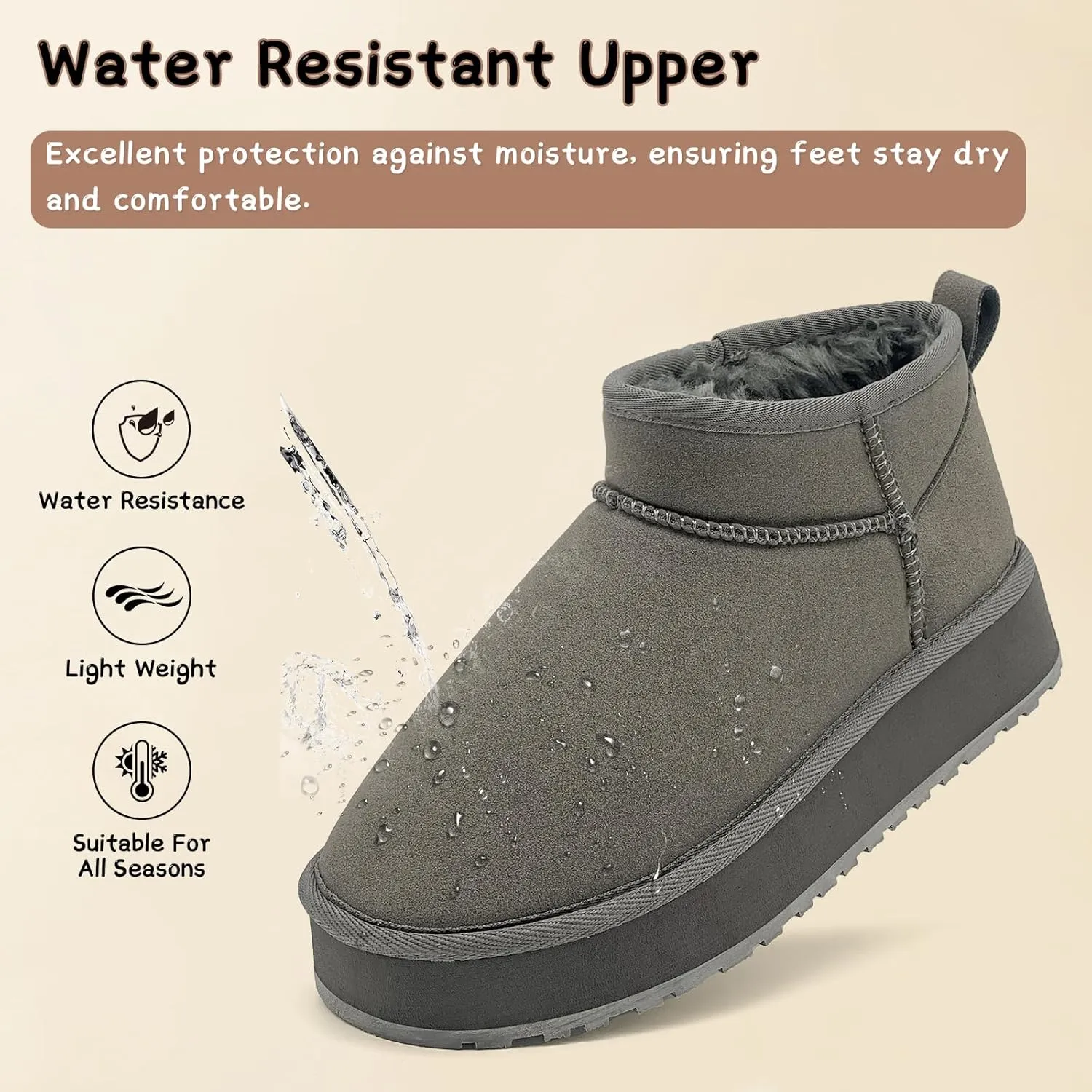 Toddler Girls Classic Ultra Mini Platform Boots, Anti-Slip Lightweight Fall Winter Ankle Snow Kids Boots Warm Faux-Fur Lined Indoor Outdoor