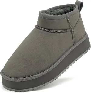 Toddler Girls Classic Ultra Mini Platform Boots, Anti-Slip Lightweight Fall Winter Ankle Snow Kids Boots Warm Faux-Fur Lined Indoor Outdoor