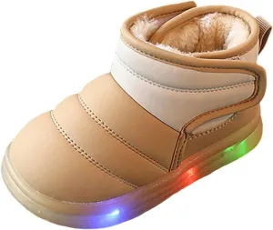 Toddler Glitter Light Up Snow Booties Baby Boys Girls Infant Soft Warm Shoes Thick Cotton Comfy Loafers Velvet Shoes