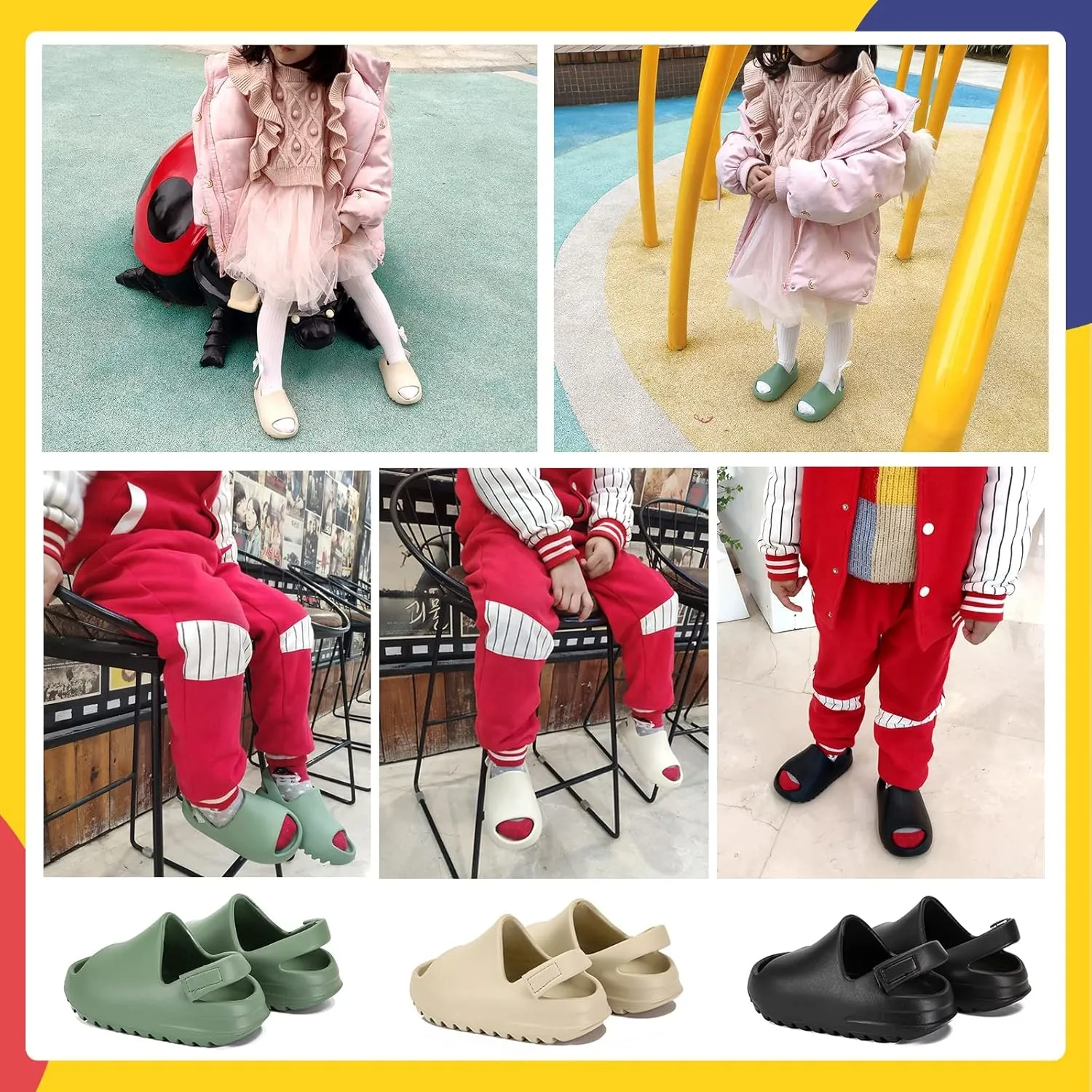 Toddler Kids Slides Sandals Summer Slip-On Sandals Shower Beach Pool Anti-slip Slippers for Girls Boys White Water Shoes