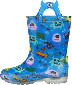 Toddler rain boots, children's rain boots, waterproof rubber boots for girls and boys with fun patterns and easy to put on handles