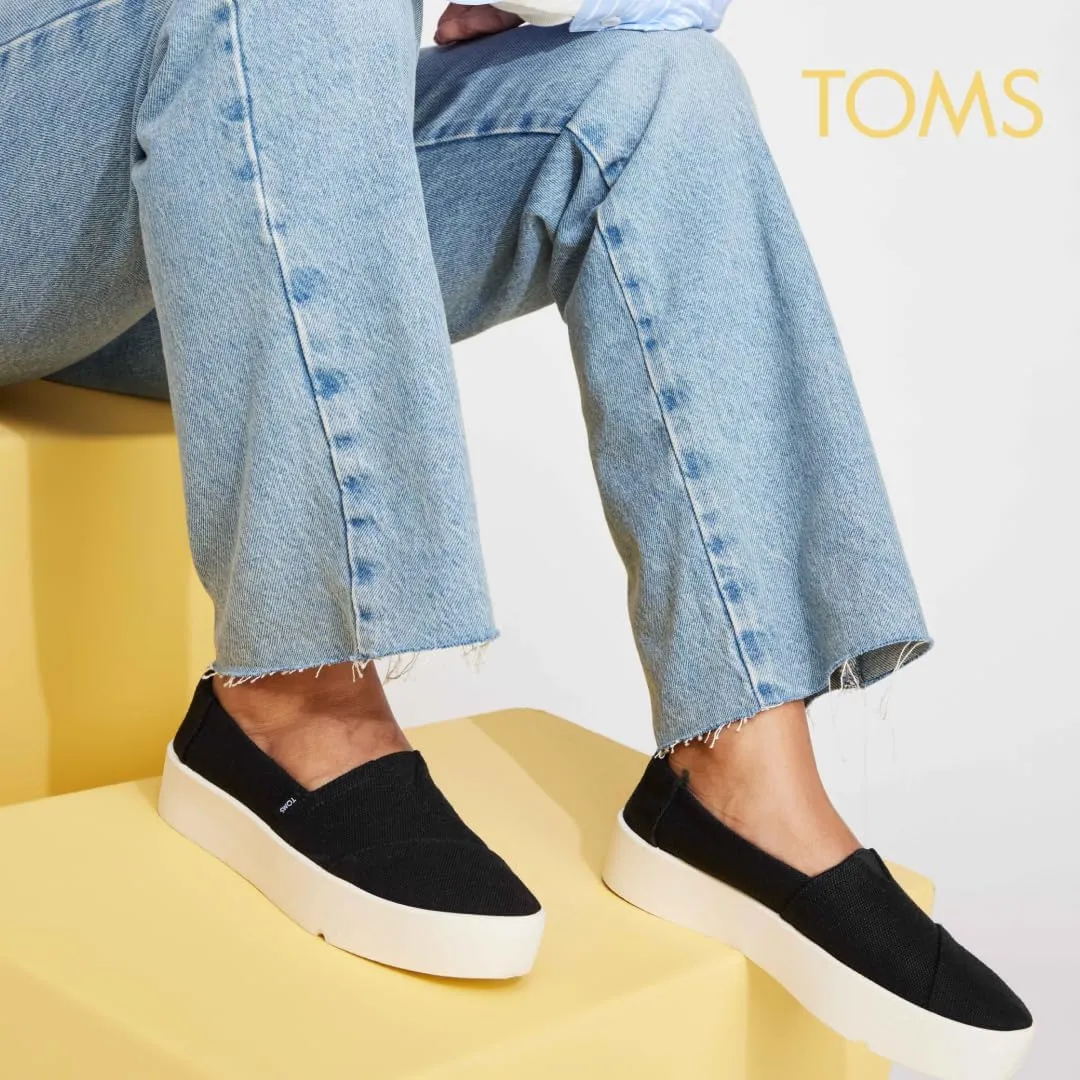 TOMS Womens Verona Heritage Canvas Platform Sneakers Shoes Casual - Black