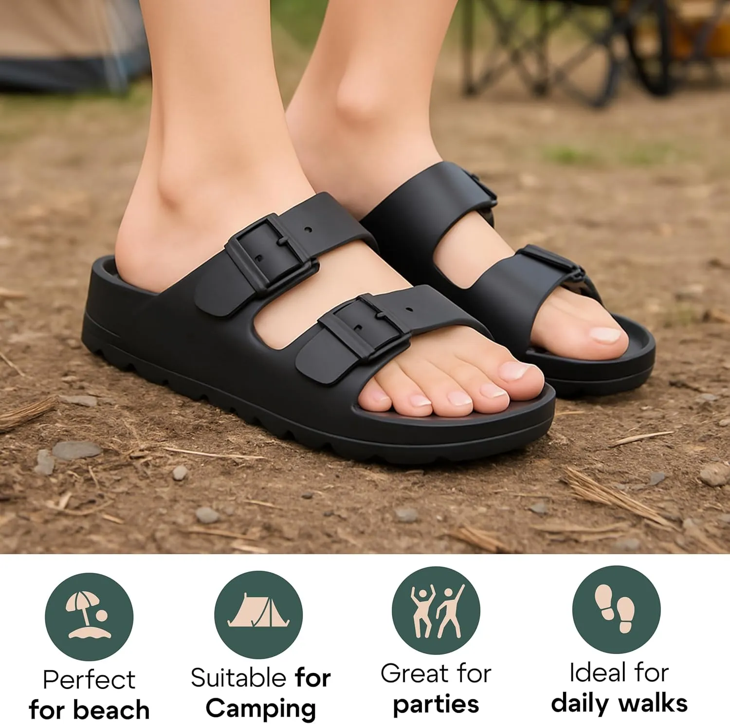 Trailvia Comfortable Footbed Sandals for Men & Women – Adjustable Buckle & Arch Support, Waterproof Summer Slides for Outdoor, Beach & Everyday Adventures