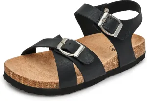 Trary Girls Sandals Open Toe Casual Summer Shoes with Cork Footbed Comfortable Flat Sandals for Little Kids