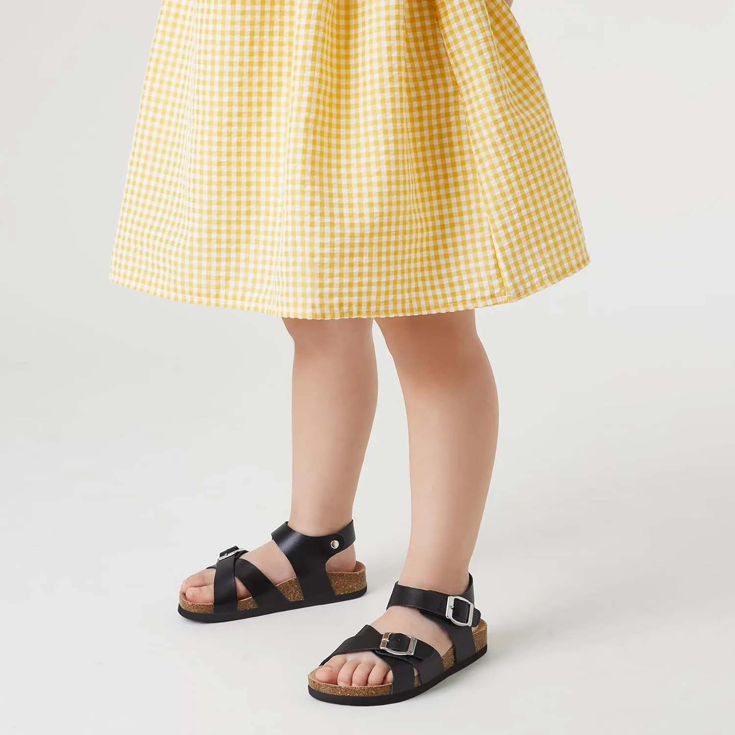 Trary Girls Sandals Open Toe Casual Summer Shoes with Cork Footbed Comfortable Flat Sandals for Little Kids