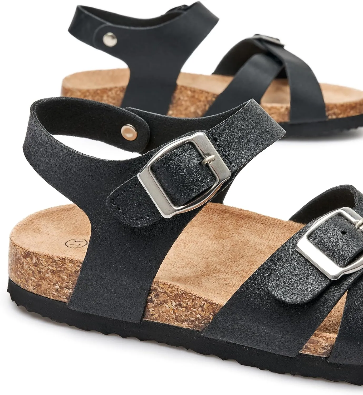 Trary Girls Sandals Open Toe Casual Summer Shoes with Cork Footbed Comfortable Flat Sandals for Little Kids