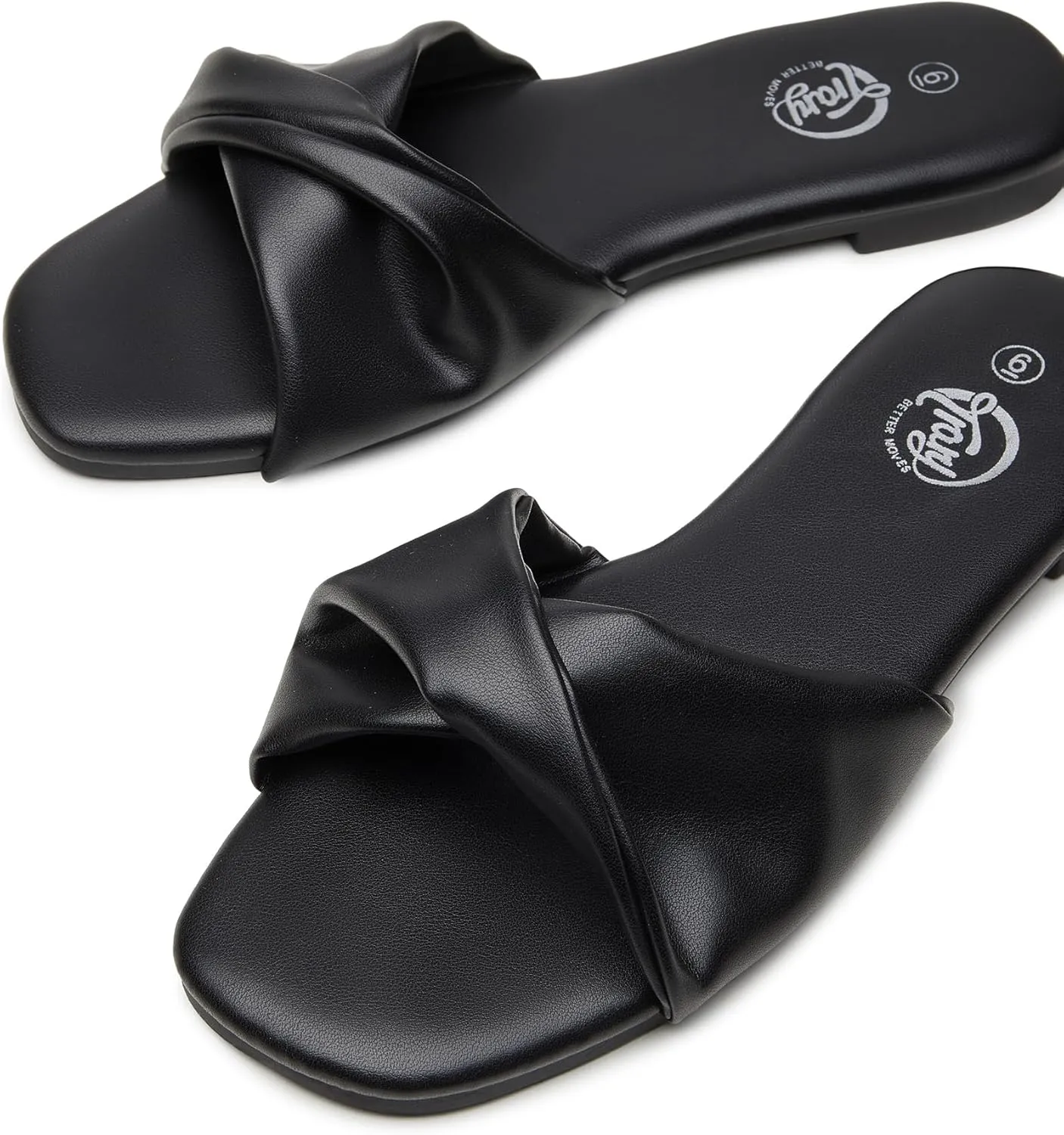 Trary Sandals Women,Leather Slides Women Comfortable Memory Foam Sandals for Women Footwear,Fashion Flat Summer Sandals for Women 2025
