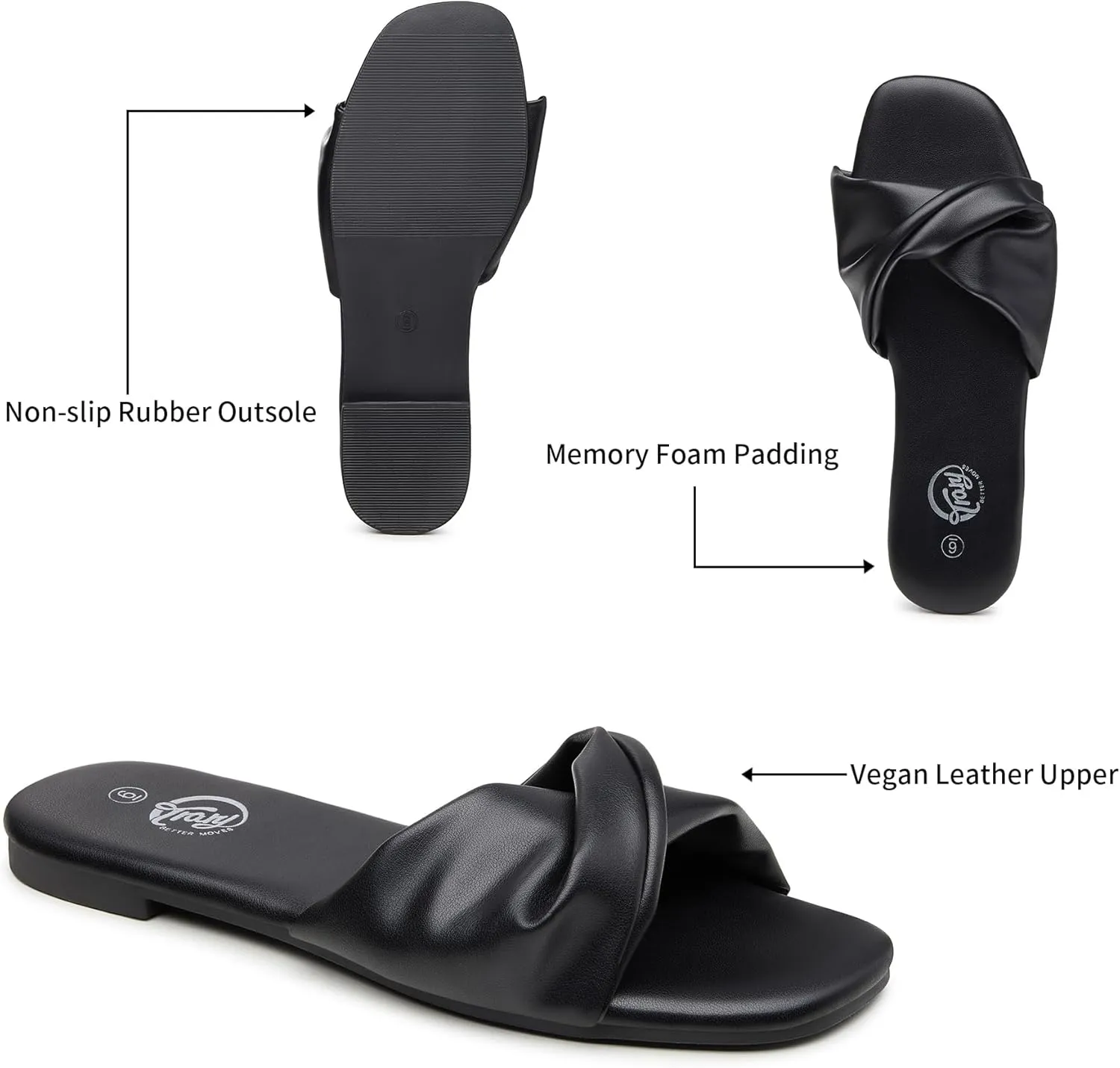 Trary Sandals Women,Leather Slides Women Comfortable Memory Foam Sandals for Women Footwear,Fashion Flat Summer Sandals for Women 2025