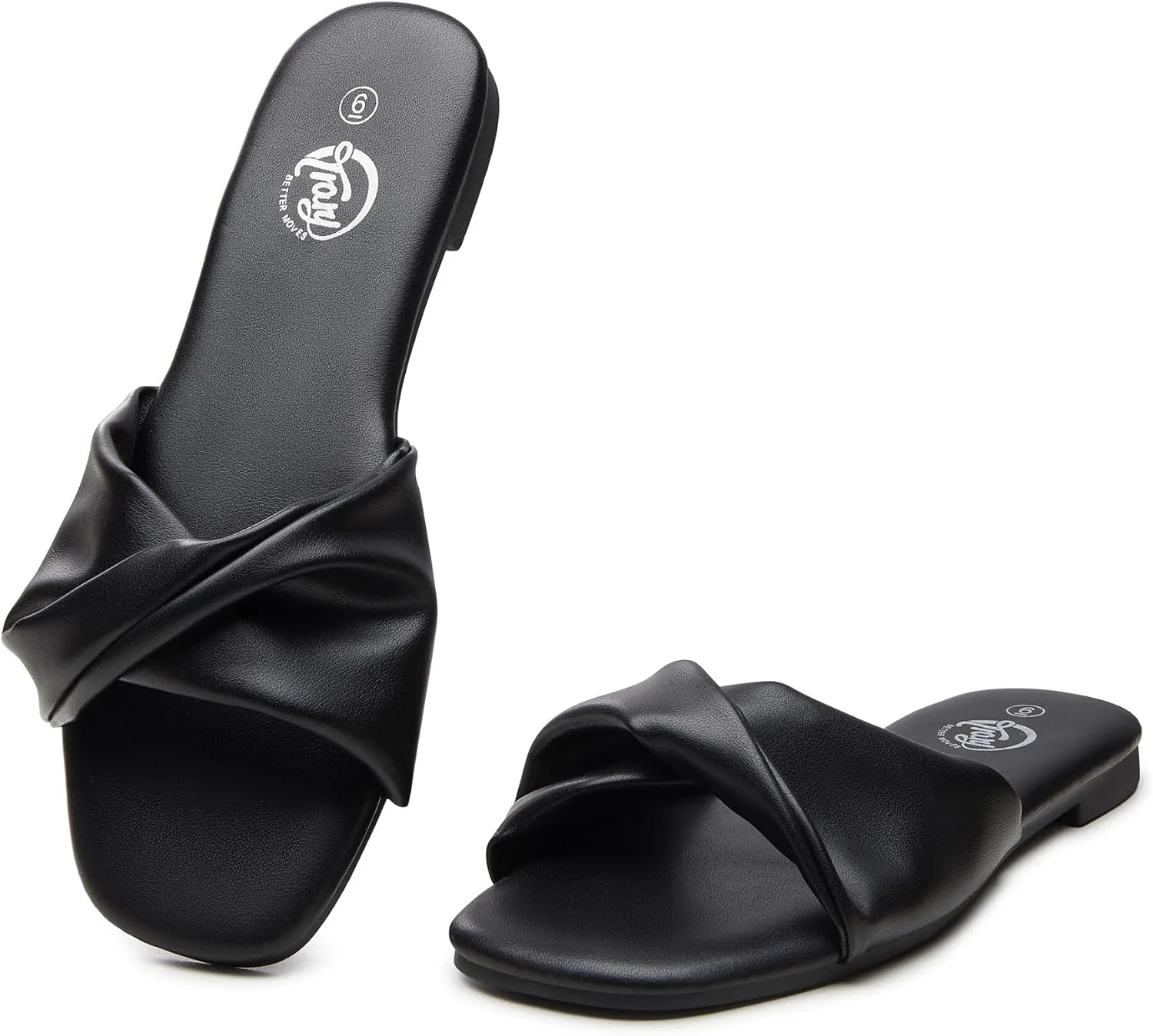 Trary Sandals Women,Leather Slides Women Comfortable Memory Foam Sandals for Women Footwear,Fashion Flat Summer Sandals for Women 2025