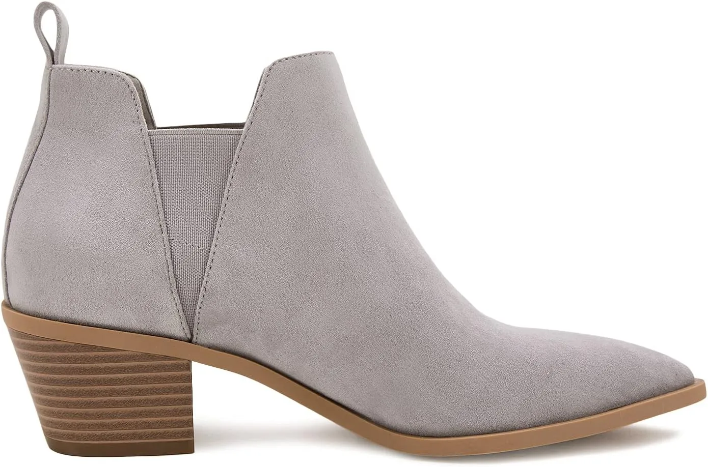 Trish Lucia Womens Ankle Boots Pointed Toe Stacked Chunky Heel Slip on Chelsea Short Booties