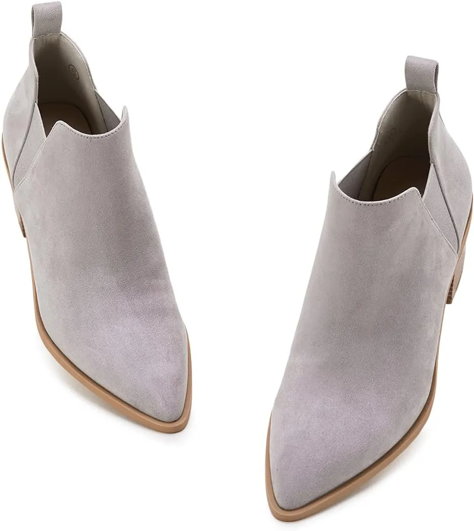 Trish Lucia Womens Ankle Boots Pointed Toe Stacked Chunky Heel Slip on Chelsea Short Booties