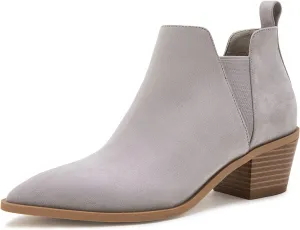 Trish Lucia Womens Ankle Boots Pointed Toe Stacked Chunky Heel Slip on Chelsea Short Booties