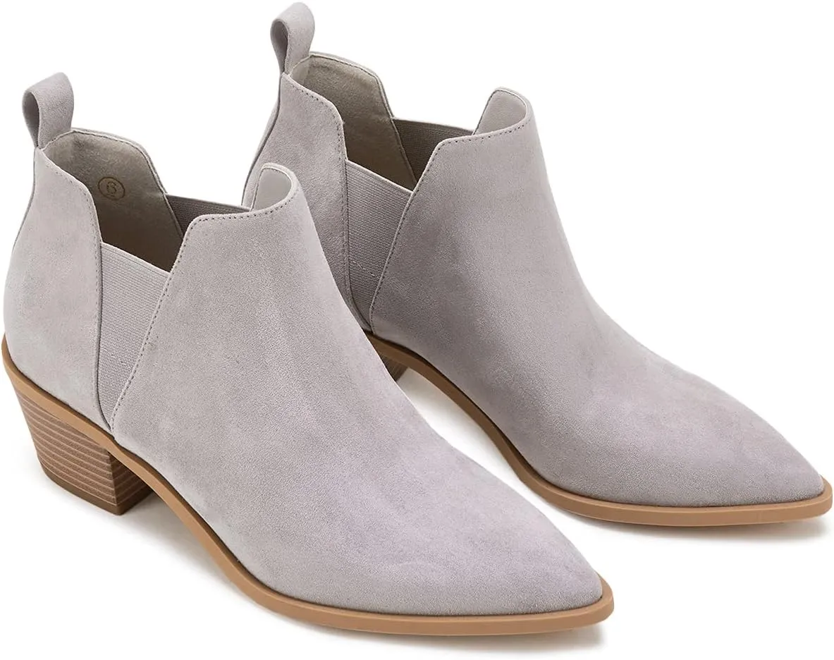 Trish Lucia Womens Ankle Boots Pointed Toe Stacked Chunky Heel Slip on Chelsea Short Booties
