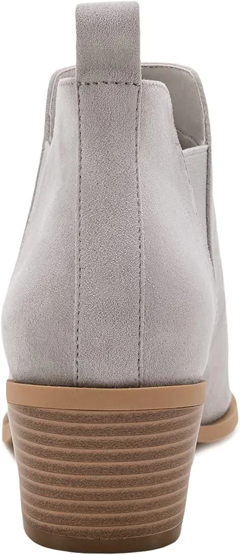Trish Lucia Womens Ankle Boots Pointed Toe Stacked Chunky Heel Slip on Chelsea Short Booties