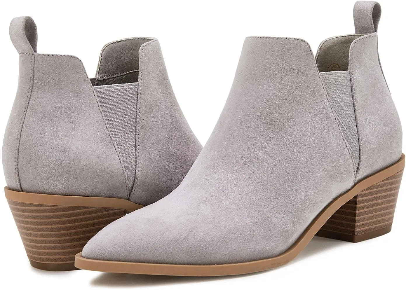 Trish Lucia Womens Ankle Boots Pointed Toe Stacked Chunky Heel Slip on Chelsea Short Booties