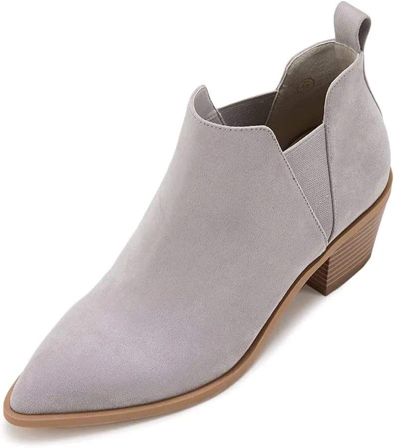 Trish Lucia Womens Ankle Boots Pointed Toe Stacked Chunky Heel Slip on Chelsea Short Booties