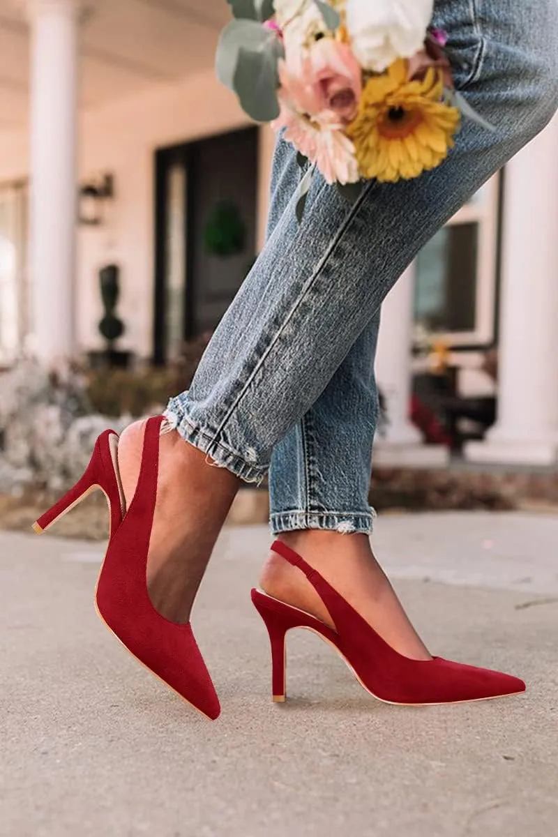 Trish Lucia Womens Slingback Pointed Toe Stiletto Pumps Slip-on High Heels Office Lady Sandals Party Prom Dress Shoes
