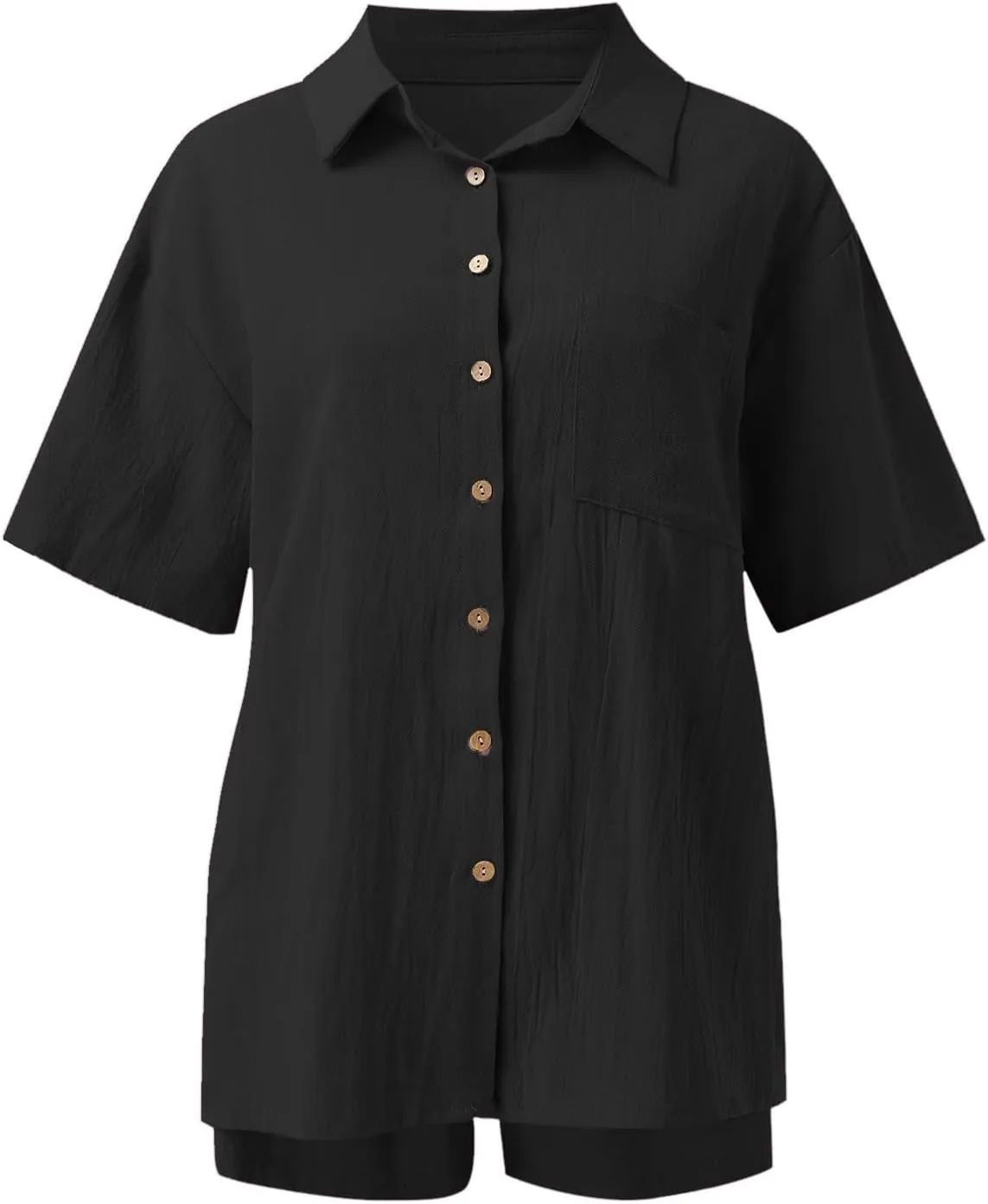 Two Piece Linen Set for Women Short Sleeve Button down Shirt and Shorts Tracksuit Lounge Set Fashion Trendy Clothes