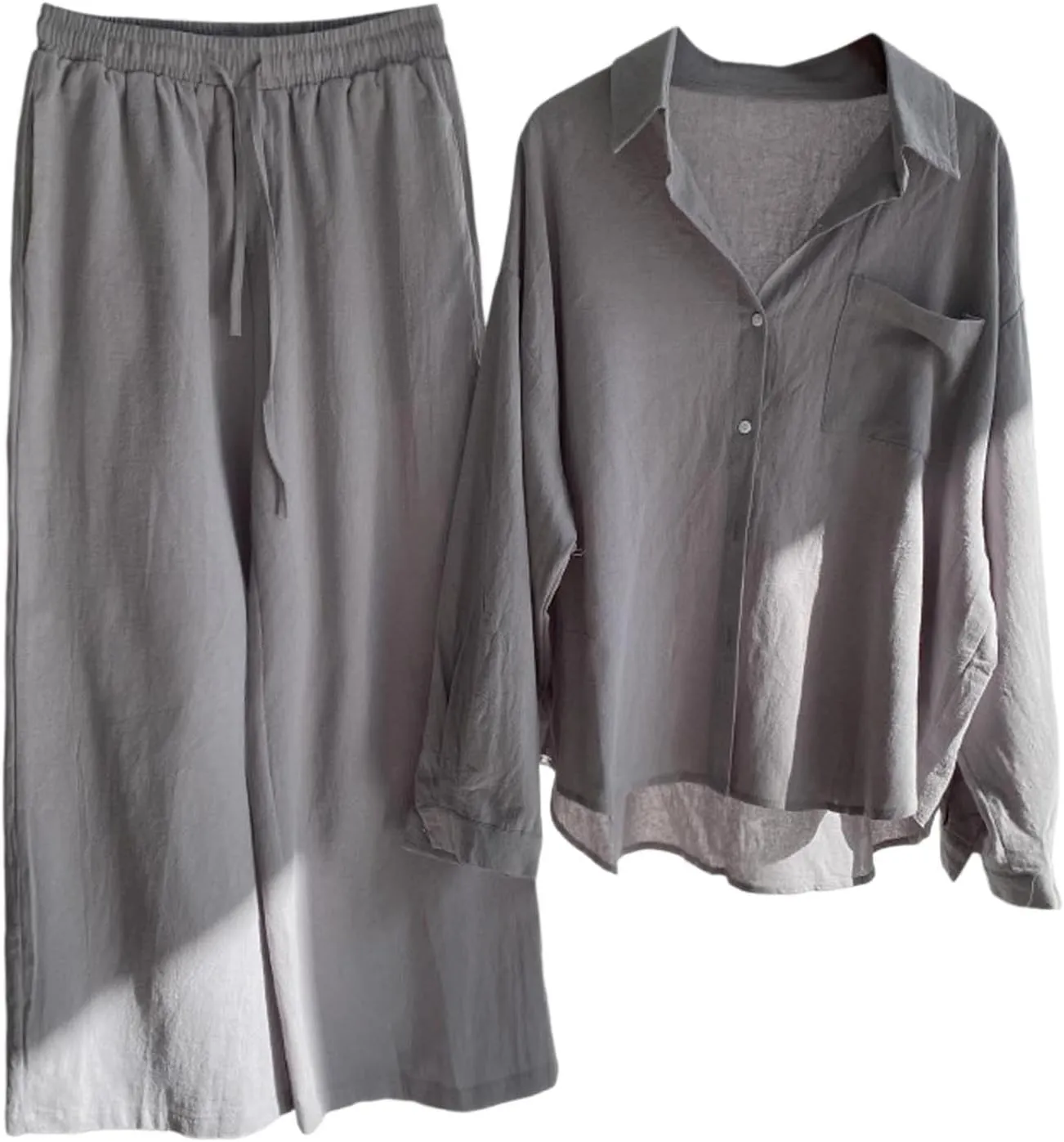 Two Piece Linen Sets for Women Short Sleeve Summer Tops Wide Leg Pants Casual Matching Tracksuits Travel Outfits