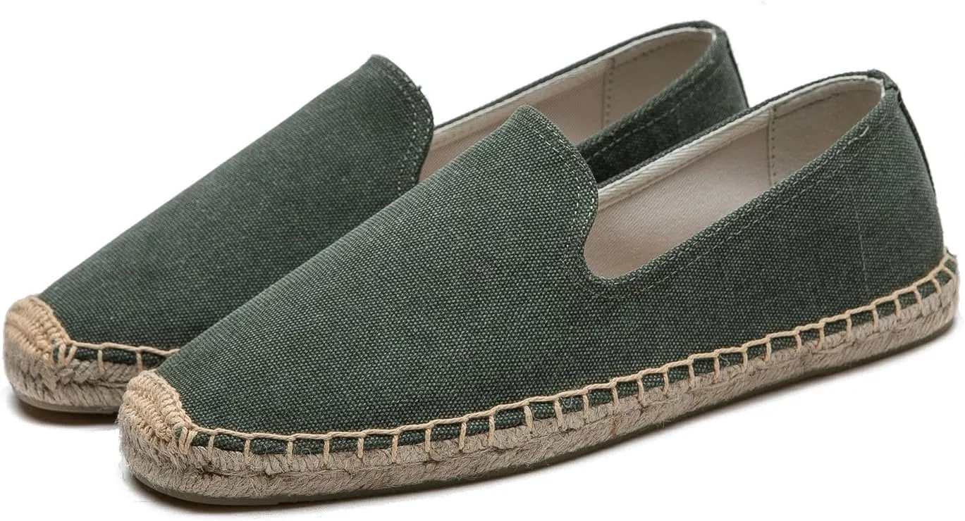 U-lite Men's Classic Suede Canvas Round Cap Toe Espadrilles Loafers Pure Color Slip On Comfortable Flats Shoes